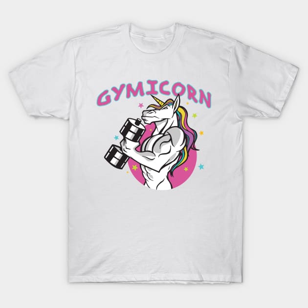 The Gymicorn, A One-ear Motif With Dumbbell Training T-Shirt by pabrun